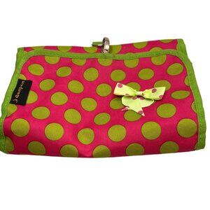 J Garden Hanging Toiletry Bag Bright Polka Dot Mesh Plastic Pockets Travel Must